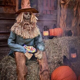 🎃🎃Halloween 4.5-foot (about 4.5 meters) scary seated straw figure