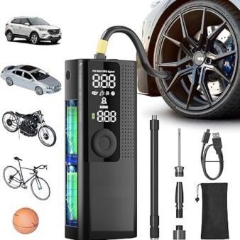 Tire Inflator Portable Air Compressor – Car Tire Air Pump with Digital Pressure Gauge, LED Light and Auto Shutoff
